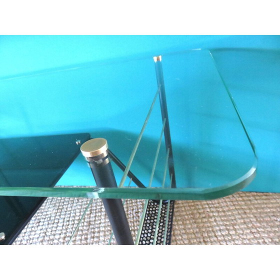 Image 1 of Table vintage en tube d'acier avec verre et porte-revues, 1950