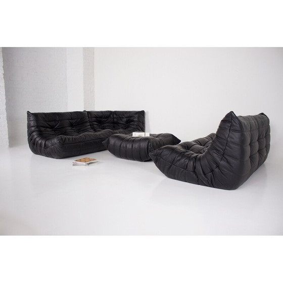 Image 1 of Ensemble de salon Togo en cuir noir pour Ligne Roset, 1970