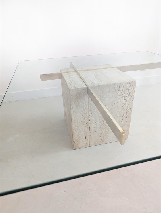 Image 1 of Table basse Artedi en laiton et travertin