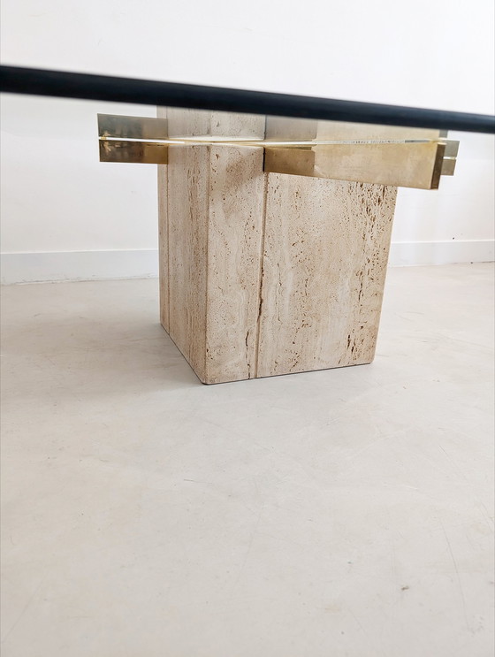 Image 1 of Table basse Artedi en laiton et travertin