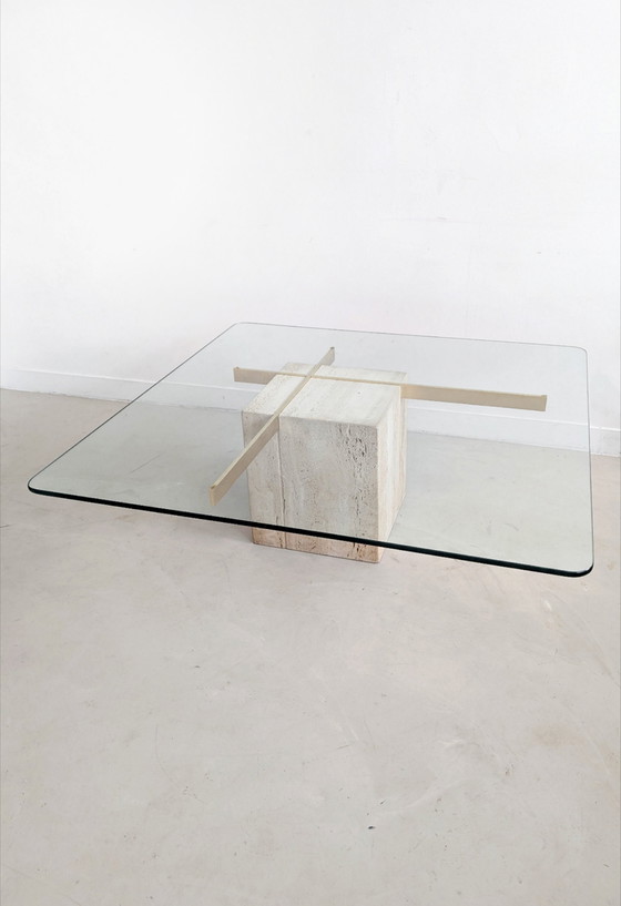 Image 1 of Table basse Artedi en laiton et travertin