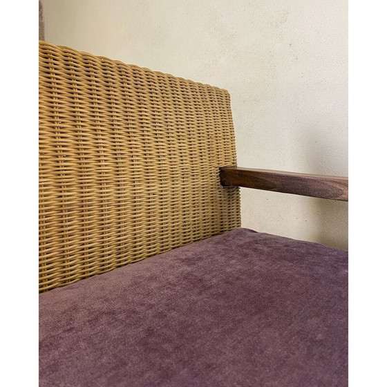 Image 1 of Paire de fauteuils en rotin vintage avec coussins en velours, 1950