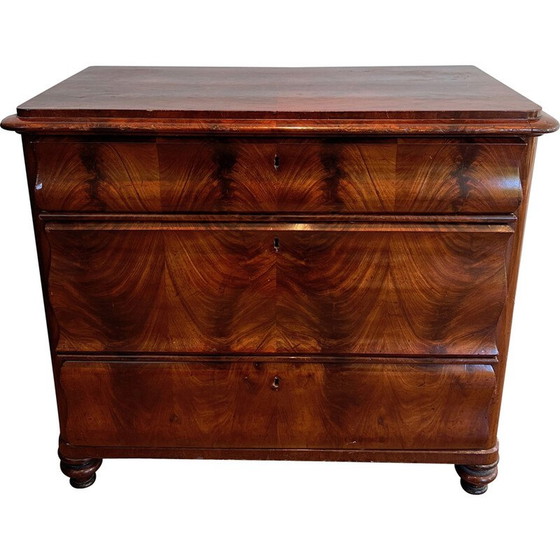 Image 1 of Commode vintage en acajou flammé à 3 tiroirs, France 1820