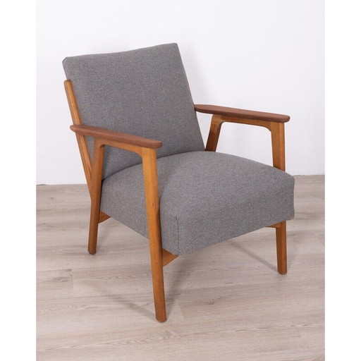 Fauteuil vintage en teck, tissu et bois de hêtre, années 1960
