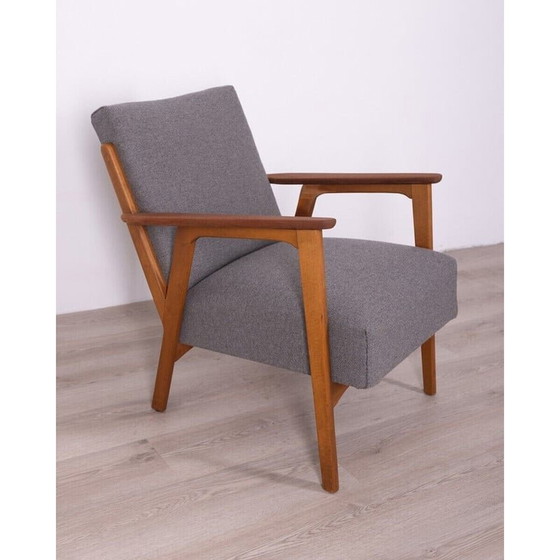 Image 1 of Fauteuil vintage en teck, tissu et bois de hêtre, années 1960