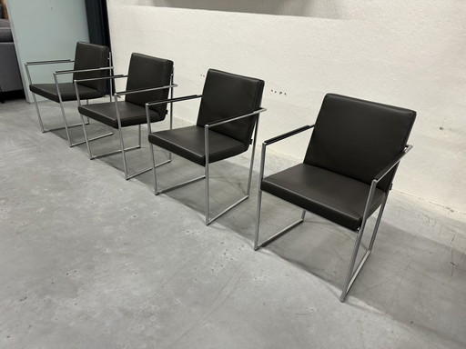 4 chaises de salle à manger Harvink Dash en cuir gris