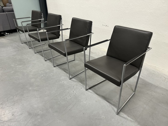 Image 1 of 4 chaises de salle à manger Harvink Dash en cuir gris