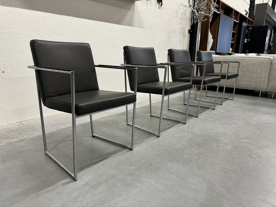 Image 1 of 4 chaises de salle à manger Harvink Dash en cuir gris