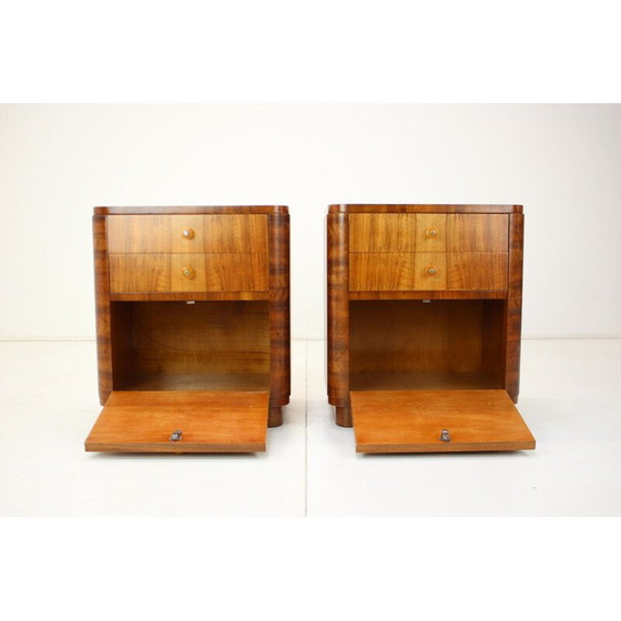Image 1 of Paire de tables de chevet en bois vintage par Jindrich Halabala, Tchécoslovaquie 1950