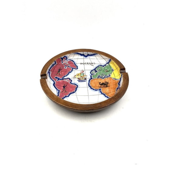 Image 1 of Porte-monnaie vintage en céramique polychrome avec carte du monde par Zaccagnini, Italie 1940s