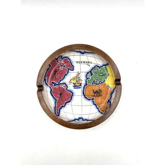 Image 1 of Porte-monnaie vintage en céramique polychrome avec carte du monde par Zaccagnini, Italie 1940s