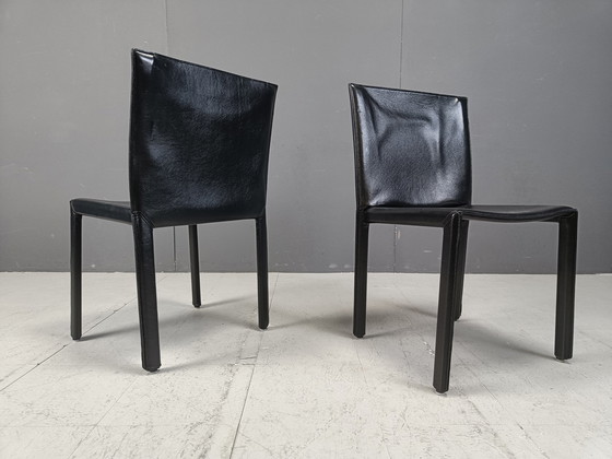 Image 1 of Chaises de salle à manger vintage en cuir Pasqualine par Enrico Pellizzoni, 1980S - Lot de 6