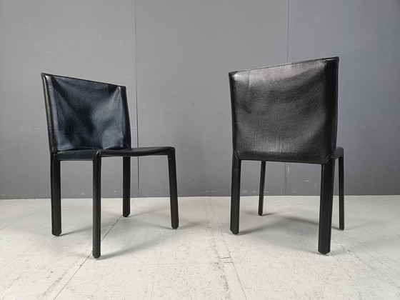 Image 1 of Chaises de salle à manger vintage en cuir Pasqualine par Enrico Pellizzoni, 1980S - Lot de 6