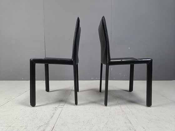 Image 1 of Chaises de salle à manger vintage en cuir Pasqualine par Enrico Pellizzoni, 1980S - Lot de 6