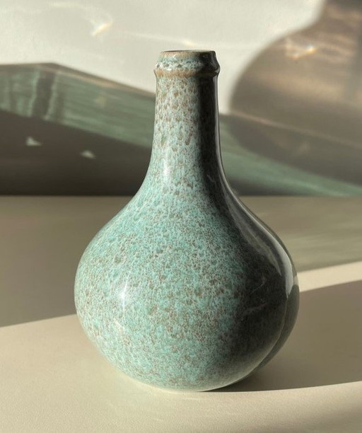 Vase Art Déco en poterie turquoise