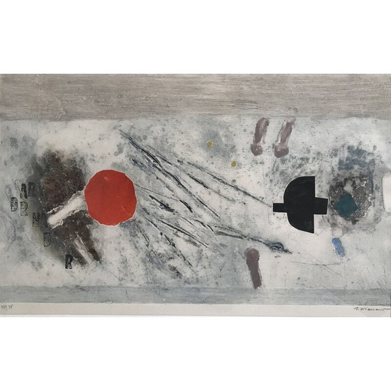 Image 1 of Lithographie abstraite vintage en relief