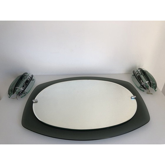 Image 1 of Miroir vintage Veca avec 2 lampes murales, Italie