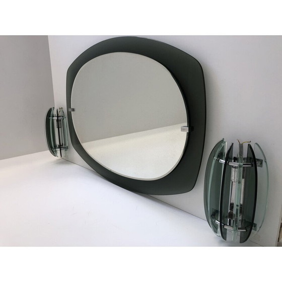 Image 1 of Miroir vintage Veca avec 2 lampes murales, Italie