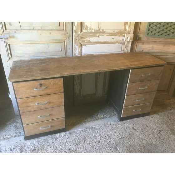 Image 1 of Bureau d'atelier vintage en peuplier et hêtre, 1950-1960