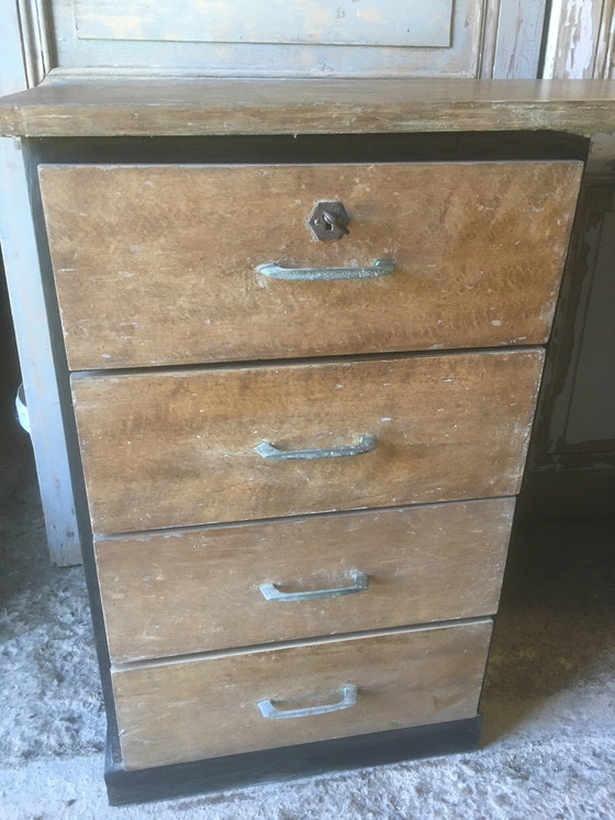 Image 1 of Bureau d'atelier vintage en peuplier et hêtre, 1950-1960