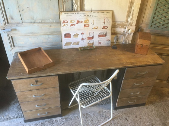 Image 1 of Bureau d'atelier vintage en peuplier et hêtre, 1950-1960