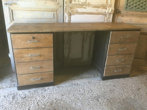 Bureau d'atelier vintage en peuplier et hêtre, 1950-1960