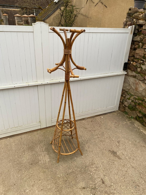 Image 1 of Porte Manteau En Rotin Vintage 1970