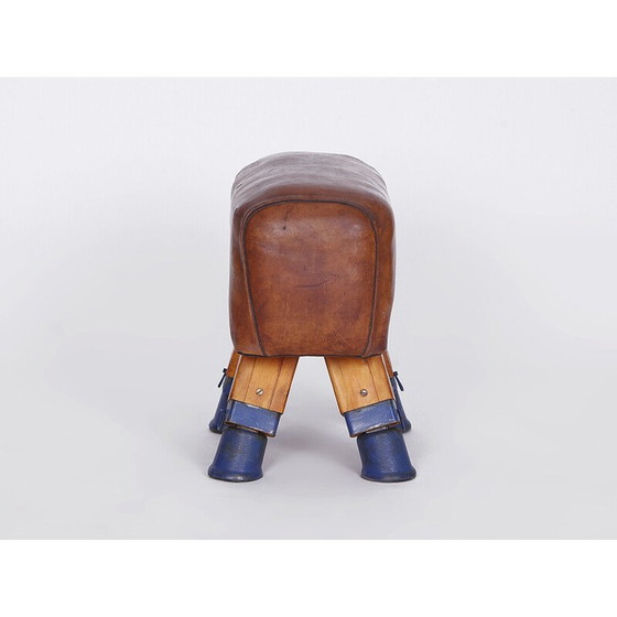 Image 1 of Tabouret de gymnase en cuir tchèque vintage pour cheval d'arçons, années 1930