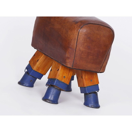 Image 1 of Tabouret de gymnase en cuir tchèque vintage pour cheval d'arçons, années 1930