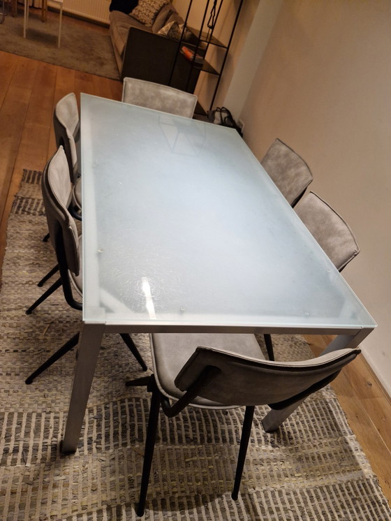 Image 1 of Chaises de table de salle à manger industrielles en cuir gris urbain, 6 pièces.