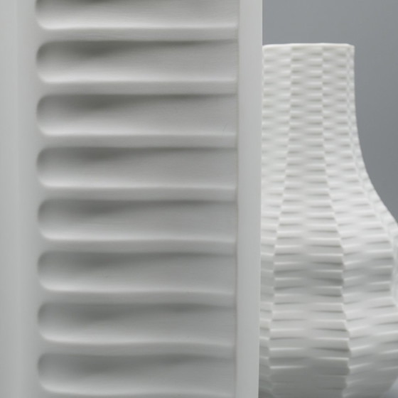 Image 1 of Archais Heinrich Fuchs Op Art Retro Hutschenreuther Bisque Porcelaine Vase Duo