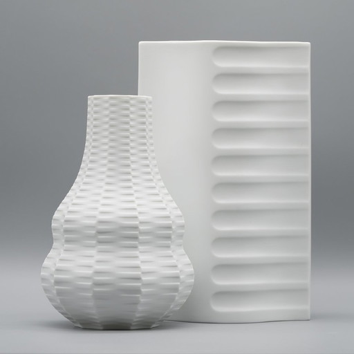Archais Heinrich Fuchs Op Art Retro Hutschenreuther Bisque Porcelaine Vase Duo