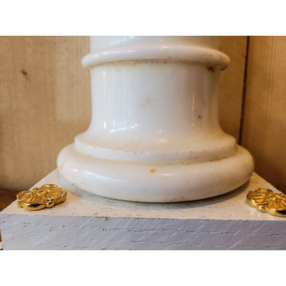 Image 1 of Paire de pieds de lampe vintage en marbre, chêne et bronze