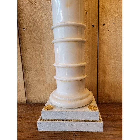 Image 1 of Paire de pieds de lampe vintage en marbre, chêne et bronze