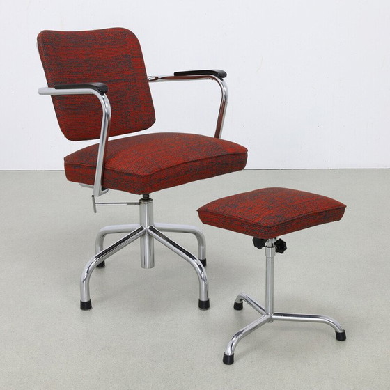 Image 1 of Chaise de bureau vintage avec ottoman en métal par Paul Schuitema pour Fana, 1960