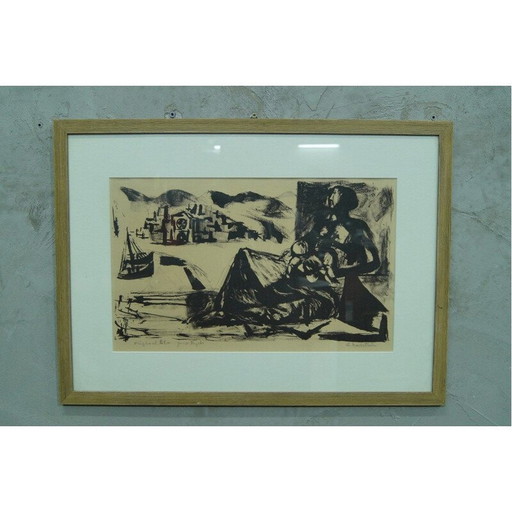 Lithographie moderniste vintage de Gerhard Nordström, Suède 1960