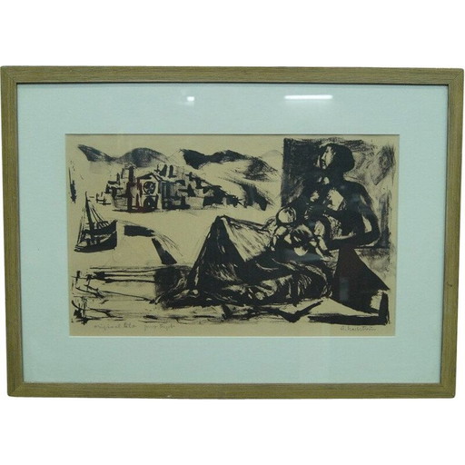 Lithographie moderniste vintage de Gerhard Nordström, Suède 1960