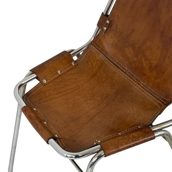 Image 1 of Charlotte Perriand - Tabouret de bar modèle 'Les Arcs' - Haut dossier - Assise en cuir sur base chromée