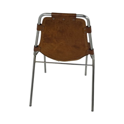 Charlotte Perriand - Tabouret de bar modèle 'Les Arcs' - Haut dossier - Assise en cuir sur base chromée