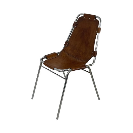 Charlotte Perriand - Tabouret de bar modèle 'Les Arcs' - Haut dossier - Assise en cuir sur base chromée