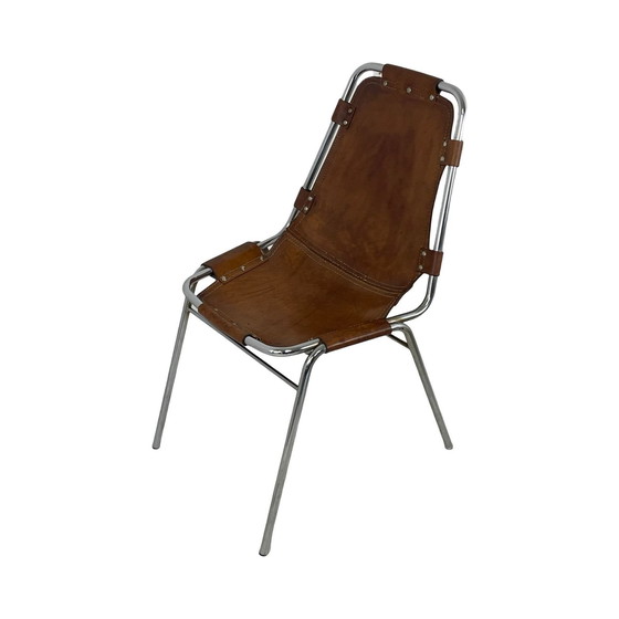 Image 1 of Charlotte Perriand - Tabouret de bar modèle 'Les Arcs' - Haut dossier - Assise en cuir sur base chromée