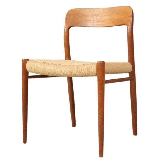 Image 1 of Chaise de salle à manger vintage modèle 75 en teck et corde par Niels Otto Møller pour JL Møllers Møbelfabrik, Danemark 1970
