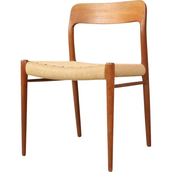 Image 1 of Chaise de salle à manger vintage modèle 75 en teck et corde par Niels Otto Møller pour JL Møllers Møbelfabrik, Danemark 1970