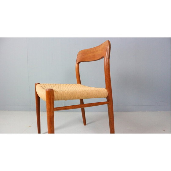 Image 1 of Chaise de salle à manger vintage modèle 75 en teck et corde par Niels Otto Møller pour JL Møllers Møbelfabrik, Danemark 1970