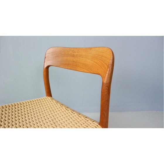 Image 1 of Chaise de salle à manger vintage modèle 75 en teck et corde par Niels Otto Møller pour JL Møllers Møbelfabrik, Danemark 1970