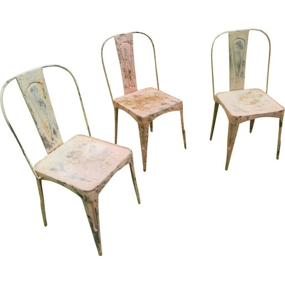 Image 1 of Ensemble de 3 chaises de jardin empilables Tolix patinées vintage