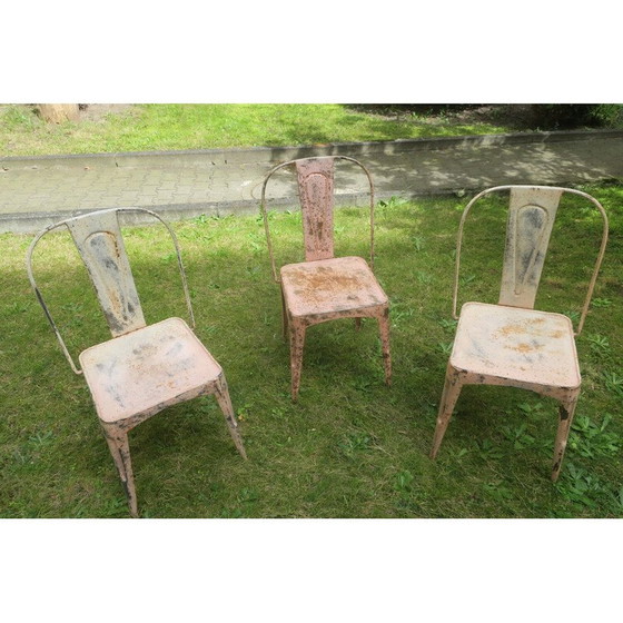 Image 1 of Ensemble de 3 chaises de jardin empilables Tolix patinées vintage