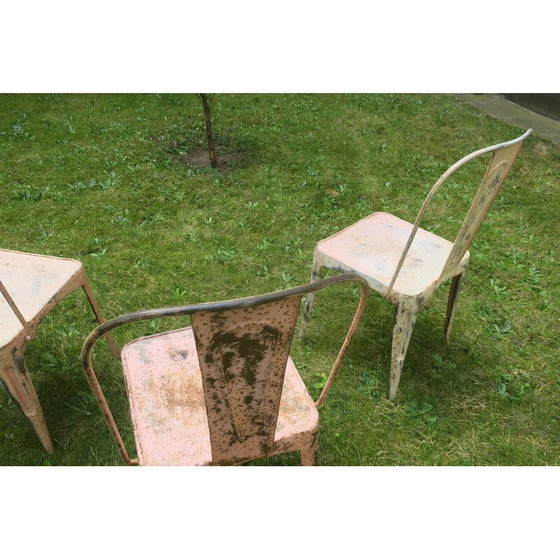 Image 1 of Ensemble de 3 chaises de jardin empilables Tolix patinées vintage