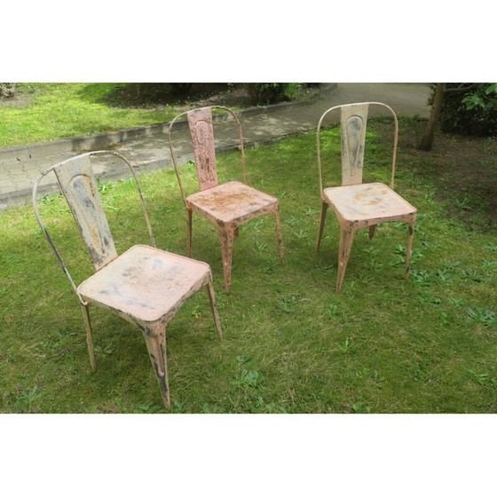Image 1 of Ensemble de 3 chaises de jardin empilables Tolix patinées vintage