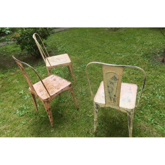 Image 1 of Ensemble de 3 chaises de jardin empilables Tolix patinées vintage